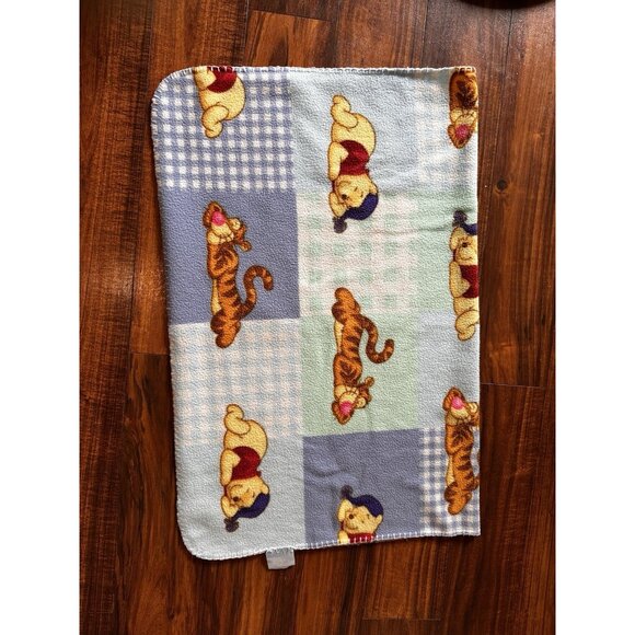 Disney Baby Blanket Winnie the Pooh Tigger Sleeping Patchwork Fleece Blue Vtg - Picture 6 of 10